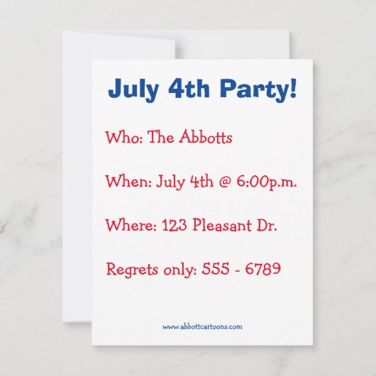 Grappig vierde uitnodiging van juli (Achterkant)