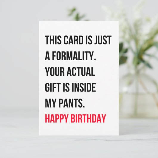 Grappig, vieze verjaardagskaart voor hem en haar bedankkaart (Staand voorkant)