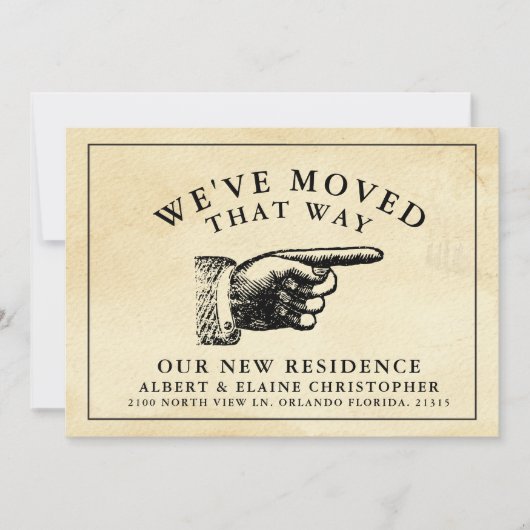 Grappig Vintage Hand Nieuw Adres Aankondiging (Voorkant)