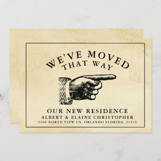 Grappig Vintage Hand Nieuw Adres Aankondiging (Voorkant / Achterkant)