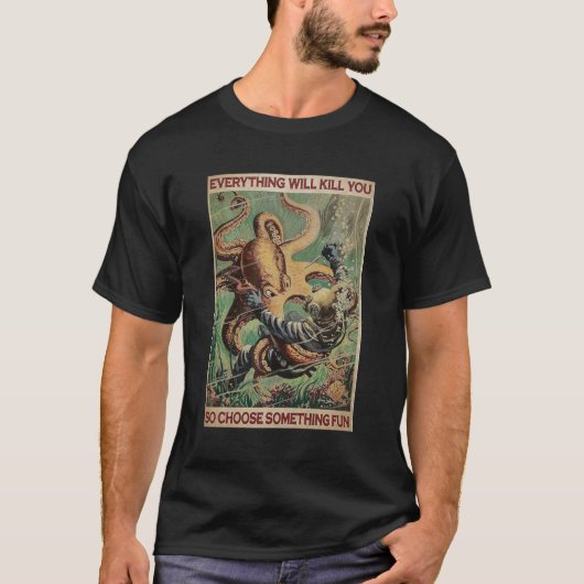 Grappig Vintage Octopus Duik T-Shirt (Voorkant)