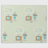 Grappig Vintage Televisie Doodle Karakter Cadeaupapier (Vlak)