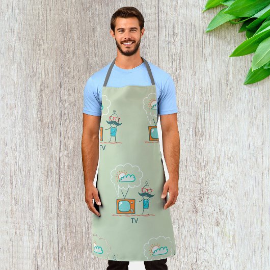 Grappig Vintage Televisie Doodle Karakter Schort