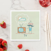 Grappig Vintage Televisie Doodle Karakter Servet (Insitu)