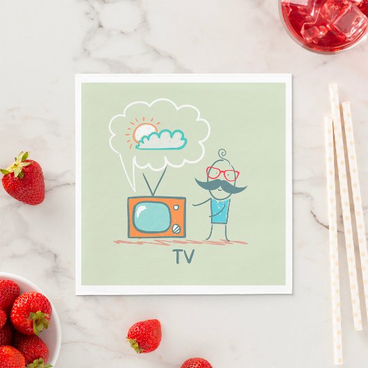 Grappig Vintage Televisie Doodle Karakter Servet