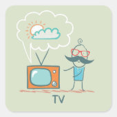 Grappig Vintage Televisie Doodle Karakter Vierkante Sticker (Voorkant)