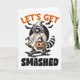 Grappig Vintage Thema Wasbeer Skateboard Halloween Feestdagen Kaart