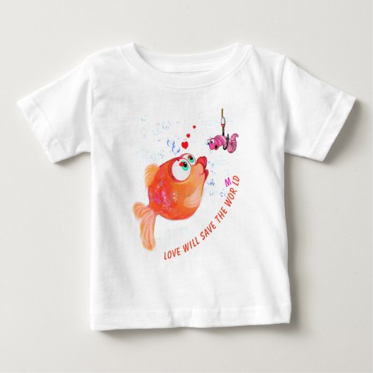 Grappig Vis en Worm Baby T-shirt (Voorkant)