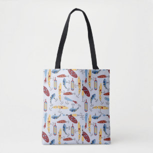 Grappig visserijpatroon voor de visliefhebber tote bag