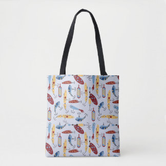 Grappig visserijpatroon voor de visliefhebber tote bag