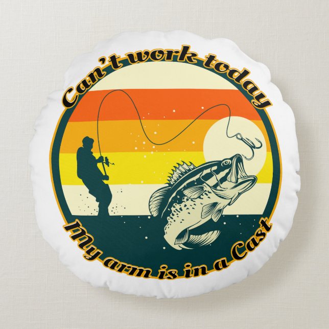 Grappig Vist kan niet werken vandaag mijn arm in e Rond Kussen (Voorkant)