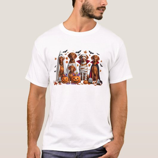 Grappig Vizsla Halloween Hondenliefhebber T-shirt (Voorkant)