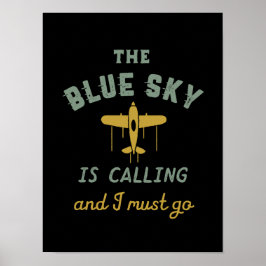 Grappig vliegveld Pilot Blue Sky roept op Poster