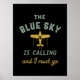 Grappig  vliegveld Pilot Blue Sky roept op Poster
