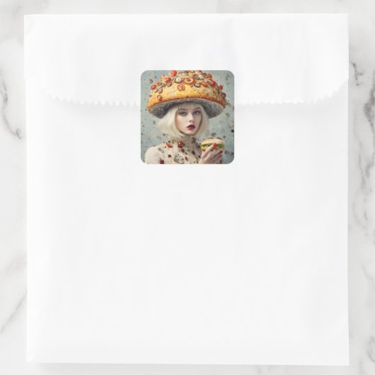 Grappig voedsel persoon vierkante sticker (Tas)