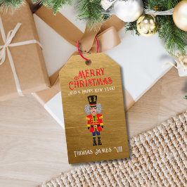 Grappig Voeg je gezicht Notenkraker Vrolijk Kerstm Cadeaulabel