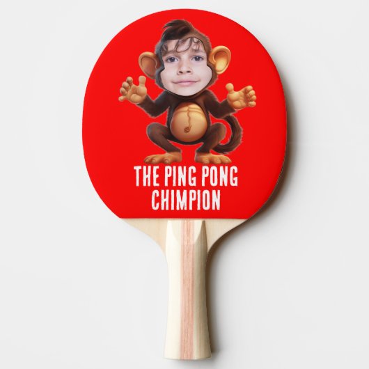 Grappig VOEG JE GEZICHT Pun Champion Monkey Chimp Tafeltennisbatje (Achterkant)