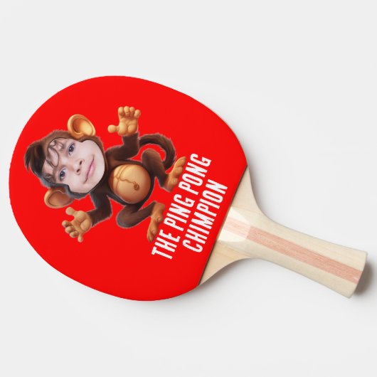 Grappig VOEG JE GEZICHT Pun Champion Monkey Chimp Tafeltennisbatje (Zijkant)