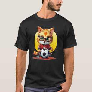 Grappig Voetbal Kat Gezicht met Bril voor Jongens  T-shirt