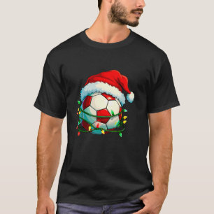 Grappig Voetbal Kerstverlichting Kerstman Hoed Spo T-shirt
