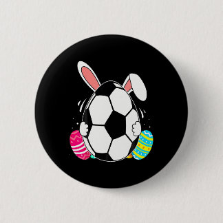 Grappig Voetbal Met Konijnenoren Pasen Dag Mannen  Ronde Button 5,7 Cm