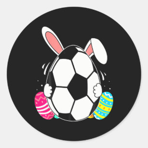 Grappig Voetbal Met Konijnenoren Pasen Dag Mannen Ronde Sticker