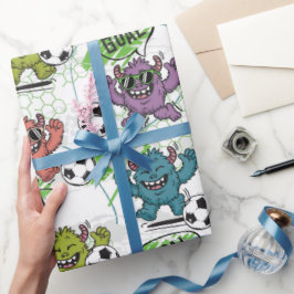 Grappig Voetbal Monsters Kinderen Patroon Cadeaupapier