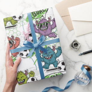 Grappig Voetbal Monsters Kinderen Patroon Cadeaupapier