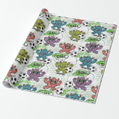 Grappig Voetbal Monsters Kinderen Patroon Cadeaupapier (Uitgerold)