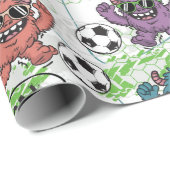 Grappig Voetbal Monsters Kinderen Patroon Cadeaupapier (Rol Hoek)