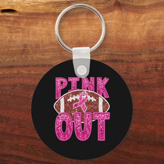 Grappig Voetbal Roze Uit Roze Lint Borstkanker Sleutelhanger (Voorkant)