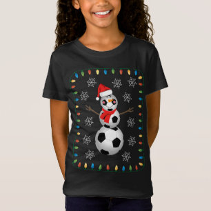 Grappig Voetbal Sneeuwman Santa Hat Sjaal Kerstmis T-shirt