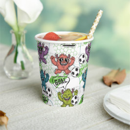 Grappig Voetbalpatroon met Monsters Papieren Bekers