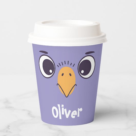 Grappig vogelgezicht met grote ogen papieren bekers (Voorkant)