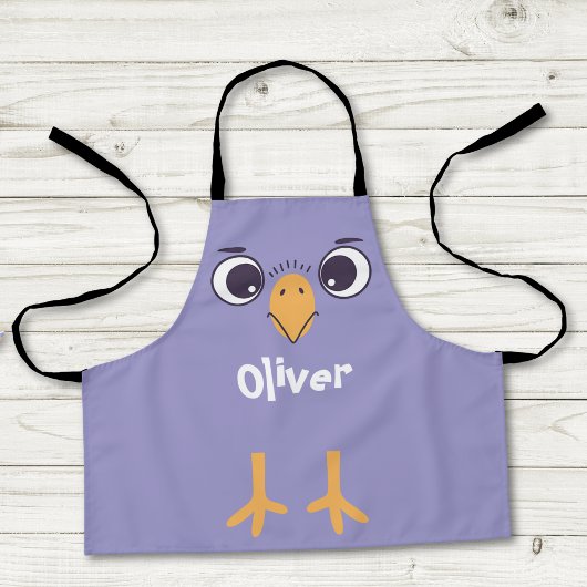 Grappig vogelsgezicht met grote ogen schort