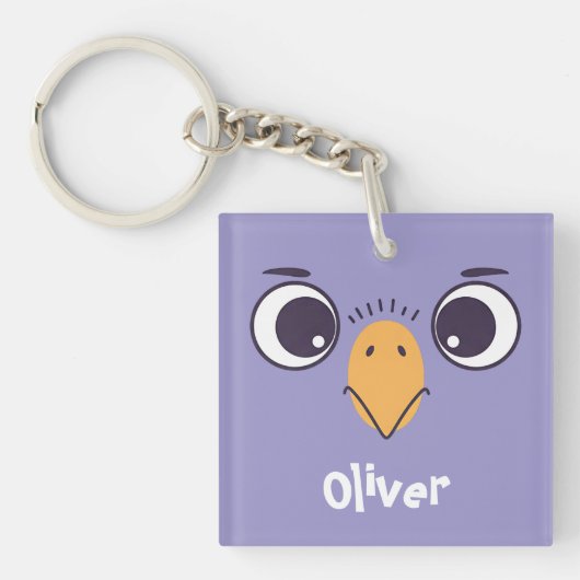 Grappig vogelsgezicht met grote ogen sleutelhanger (Voorkant)