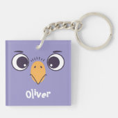 Grappig vogelsgezicht met grote ogen sleutelhanger (Achterkant)