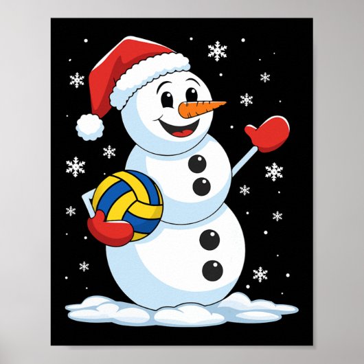 Grappig Volleybal Sneeuwman Kerst Volleybal Speel Poster (Voorkant)