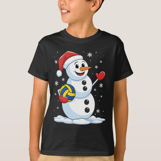 Grappig Volleybal Sneeuwman Kerst Volleybal Speel T-shirt (Voorkant)