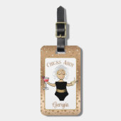 Grappig volwassen bruin vrouw Cartoon cruise tropi Bagagelabel (Voorkant verticaal)