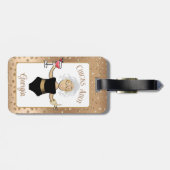 Grappig volwassen bruin vrouw Cartoon cruise tropi Bagagelabel (Achterkant horizontaal)