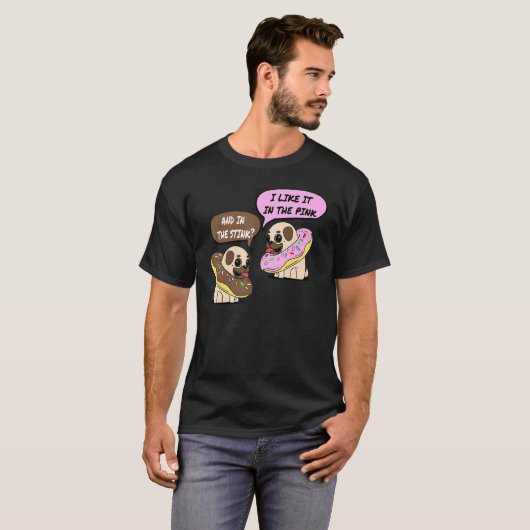 Grappig volwassen thema dat ik leuk vind in roze e t-shirt (Voorkant volledig)