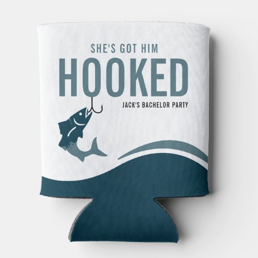 Grappig voor Vis Bachelorfeest - Ze Heeft Hem Te P Blikjeskoeler (Achterkant)