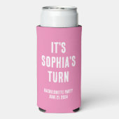 Grappig vrijgezellenfeest roze en wit bruiloft seltzer blikjeskoeler (Seltzer Achterkant)