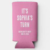 Grappig vrijgezellenfeest roze en wit bruiloft seltzer blikjeskoeler (Achterkant)