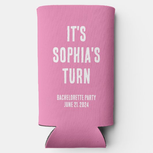 Grappig vrijgezellenfeest roze en wit bruiloft seltzer blikjeskoeler (Achterkant)