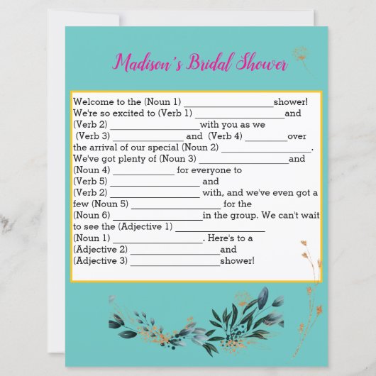 Grappig Vrijgezellenfeest spel 🎉 Ad-Lib (Achterkant)