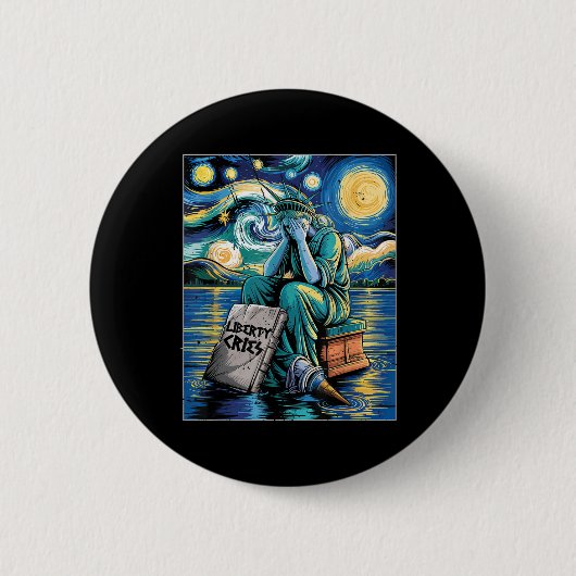 Grappig Vrijheidsbeeld huilt, Van Gogh Sterrenbeel Ronde Button 5,7 Cm (Voorkant)