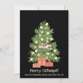 Grappig vrolijk Catnaps! Kat op kerstboom zwart Feestdagenkaart (Voorkant)