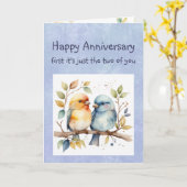 Grappig vrolijk Jubileum wenst Schattigee vogeltje Kaart (Gele Bloem)